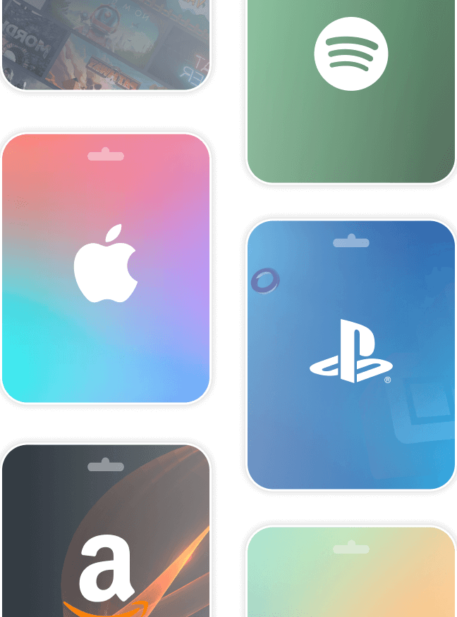 A series of various floating gift cards